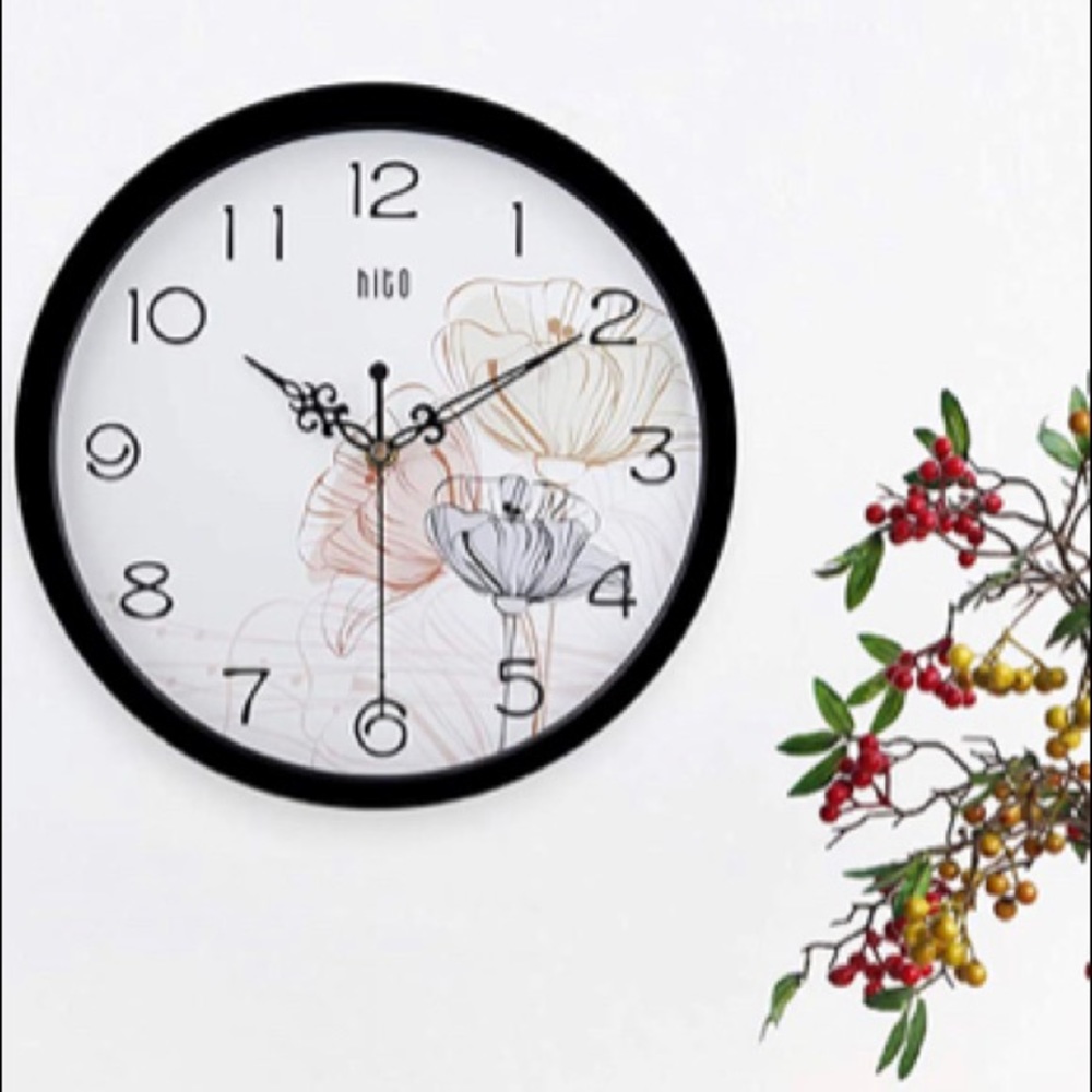 Silent Floral Wall Clock Non Ticking 10 inch Decorative  (Lotus Black)